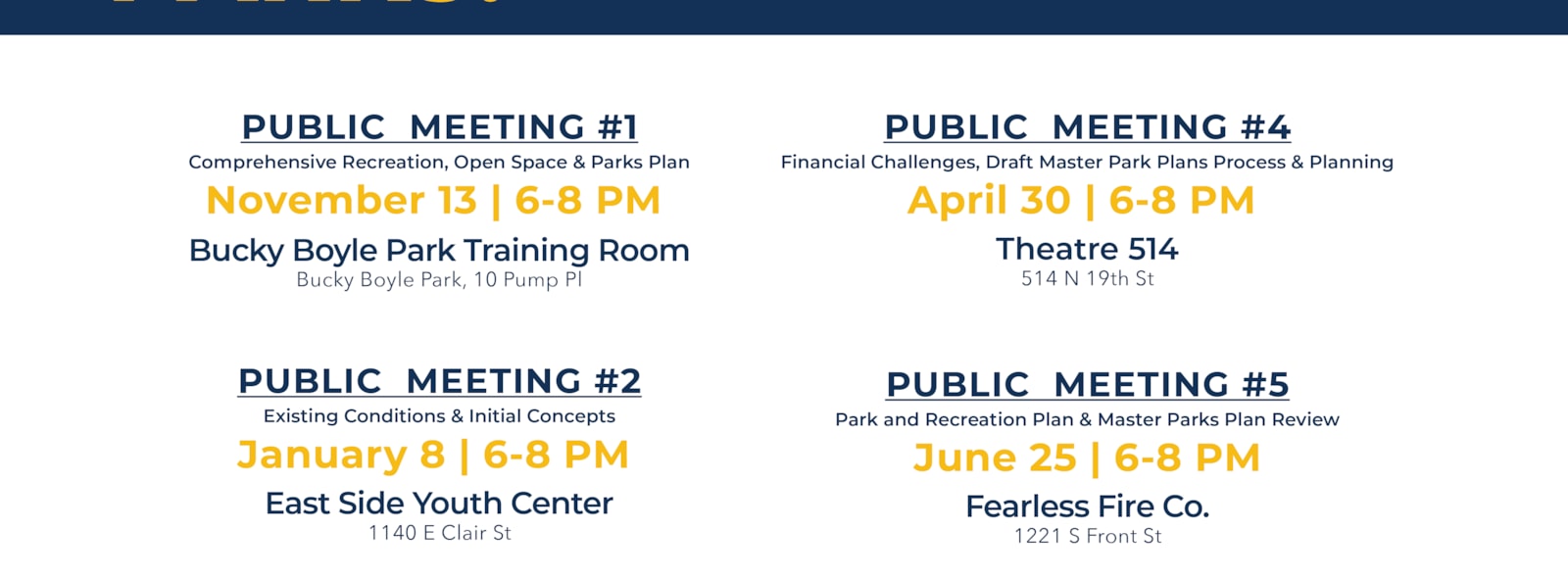 Public Meetings for Allentown Parks & Recreation Master Plan